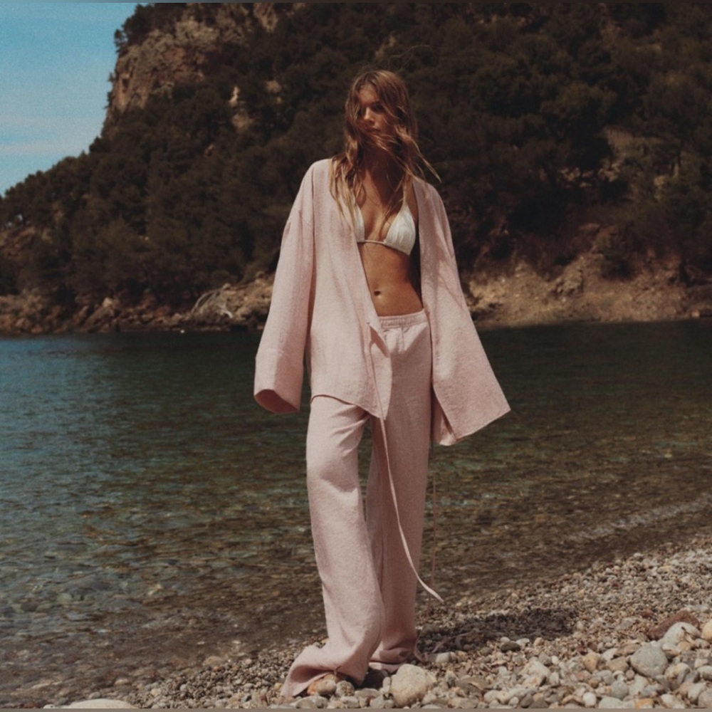 NWT Zara Pink Textured Kimono Wrap Top